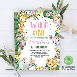 Wild ONE Birthday Invitation Girl Wild ONE Jungle Birthday Invitation First Birthday Jungle Safari Birthday Editable Instant Download File