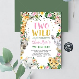 ZWEI Wilde Geburtstagseinladung ZWEI Wilde Geburtstagseinladung Zweiter Geburtstag Dschungel Safari Geburtstag Bearbeitbare Sofort Download Datei