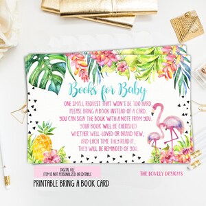 Flamingo Baby Shower Bring a Book Card Insert (Digital Download)