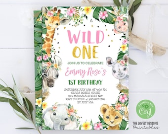 Wild ONE Birthday Invitation Girl Wild ONE Jungle Birthday Invitation First Birthday  Jungle Safari Birthday Editable Instant Download File