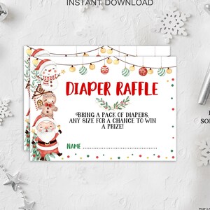 Diaper Raffle Tickets Christmas Baby Shower Cute Santa Clause Party ...