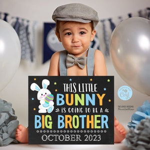 EDITABLE Easter Big Brother Pregnancy Announcement Easter Eggs Some bunny promoted to Big Brother sign Printable Pregnancy Reveal Sign