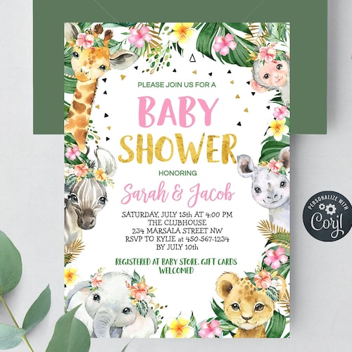 Editable Safari Girl Baby Shower Invitation Jungle Baby Shower Etsy
