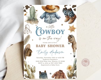 Cowboy Baby Shower Invitation Country Western Wild Boy West A Little Cowboy is on the Way Baby Shower Sprinkle Printable Template Editable
