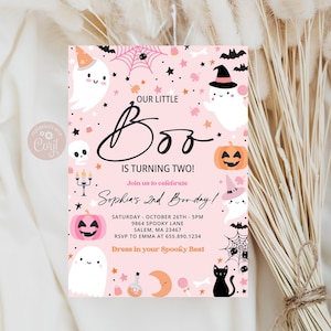 Editable Little Boo Halloween Birthday Ghost Invitation Pink Halloween Boo-day Spooky Cute Ghost Spooktacular Party PRINTABLE DOWNLOAD PC4