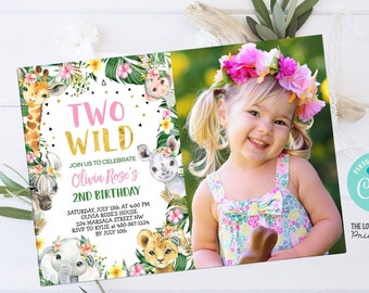 Editable TWO Wild Birthday Photo Invitation TWO Wild Jungle Birthday Invitation Second Birthday Jungle Safari Birthday Instant Download File