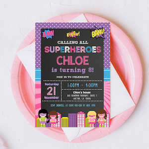 Editable Superhero Girl Birthday Invitation (Printable Download)