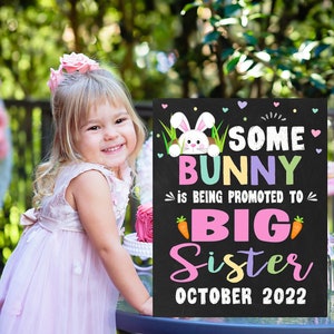 Easter Big Sister Pregnancy Announcement, Easter Eggs Some bunny promoted to big sister sign Printable, Pregnancy Reveal Some Bunny Baby