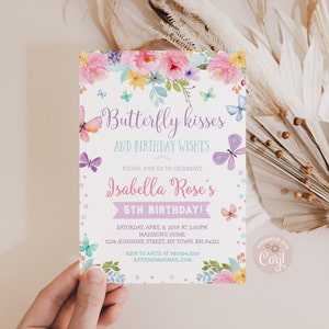 EDITABLE Butterfly Invitation, Butterfly boho  invitation Watercolor, Floral, Butterfly Kisses,printable, INSTANT DOWNLOAD edit yourself