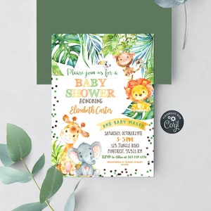 EDITABLE Jungle Baby Shower Invitation Safari Baby Shower Invite Neutral Baby Shower invite Animals Lion Baby Shower invite Instant Download