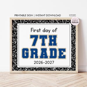 First Day of 7th Grade Sign, First Day of Seventh Grade Sign Printable Chalkboard First Day of School Photo Prop File Instant Download