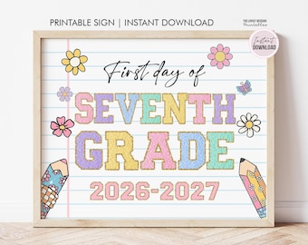 First Day of 7th Grade Sign, Printable Preppy First Day of Seventh Grade Sign, INSTANT DOWNLOAD Photo Prop First Day of School Sign Digital