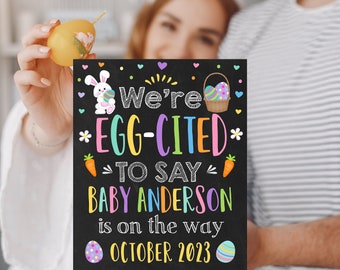 Easter Pregnancy Announcement, Easter Pregnancy Reveal Prop Easter Photoshoot Pregnant Sign Bunny