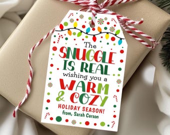 Gezellig kerstcadeau afdrukbaar, The Snuggle Is Real-tags, Secret Santa, dekendeken, want warm en gezellig labels bewerkbare sjabloon