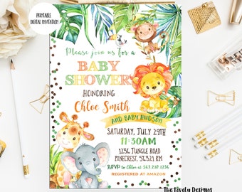 Jungle Baby Shower Invitation, Safari Baby Shower Invitation, Neutral Baby Shower invite,Animals Lion Baby Shower invite , Printable Digital