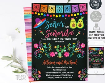 Señor Or Señorita Gender Reveal Baby Shower Invitation, Gender Reveal Fiesta Mexican Baby Shower, Gender Reveal INSTANT Editable DOWNLOAD