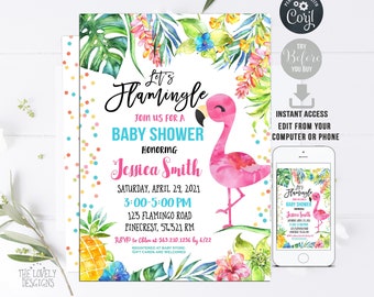 EDITABLE Flamingo Baby Shower Invitation Tropical Pineapple Baby Shower Invite Hawaiian Luau Baby Shower Pool Party Aloha INSTANT DOWNLOAD