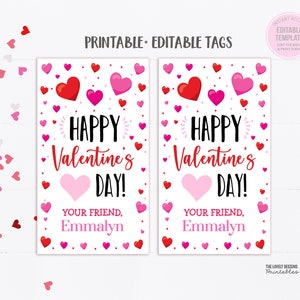 Hearts Valentine's Day Tag, Editable Hearts Tags Valentine's Day Classroom Hearts School Tag Valentine Gift Tag Instant Download Printable