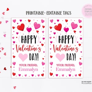 Harten Valentijnsdag tag, bewerkbare harten Tags Valentijnsdag klas harten school tag Valentijn cadeaukaartje Instant Download afdrukbare