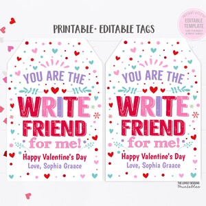 Valentinstag Bleistift Geschenkanhänger Sie sind der Schreibfreund Für mich Tag Valentinstag Vorschule Klassenzimmer Geschenkanhänger bearbeitbar Sofort Download