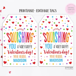 Valentine&#39;s Day Squishies Gift Tag Squishing you a Happy Valentine&#39;s Day Squeeze Squishee  Squishie Toy Kids Classroom EditableTemplate