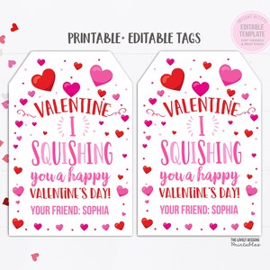 Valentine&#39;s Day Squishies Gift Tag Squishing you a Happy Valentine&#39;s Day Squeeze Squishee  Squishie Toy Kids Classroom EditableTemplate