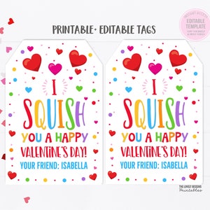 I Squish You Happy Valentine's Day Squishies Gift Tag Squeeze Squishee Squishie Valentine's Day Toy Kids Classroom EditableTemplate