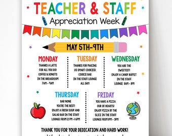 Teacher Appreciation Week Itinerary Flyer Template, Teacher and Staff Appreciation Flyer Editable Newsletter Itinerary Schedule Canva