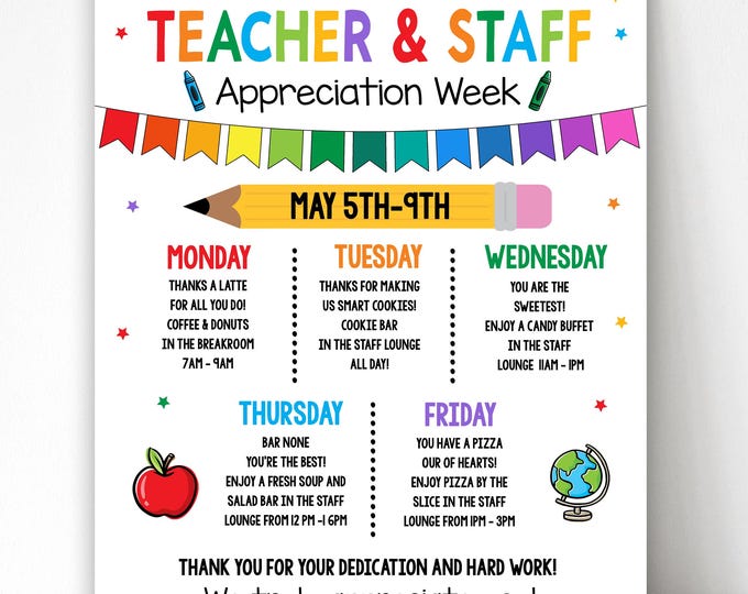 Editable Eater Teacher and Staff Appreciation Week Itinerary Flyer ...