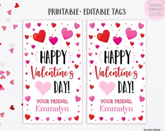 Hearts Valentine&#39;s Day Tag, Editable Hearts Tags Valentine&#39;s Day Classroom Hearts School Tag Valentine Gift Tag Instant Download Printable
