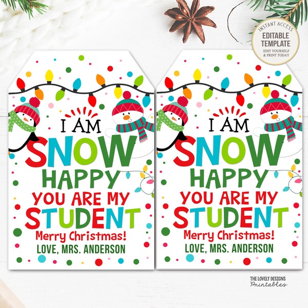 Christmas Snowman Classroom Gift Tags I am SNOW happy you are my student Tag Printable  Editable Winter Holiday Teacher to Student Gift Tag