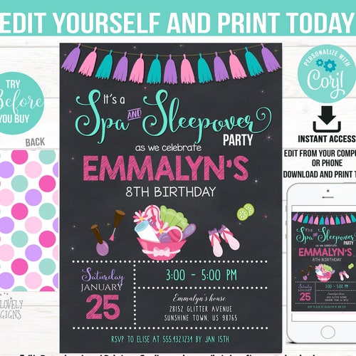 Spa Party EDITABLE Invitation Printable Spa Birthday - Etsy