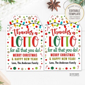 Weihnachtslotterie Geschenkanhänger druckbar Danke ein Lotto für alles was Sie Pto Pta Weihnachten Coworker Staff Arbeit Lotterielos Geschenkanhänger Bearbeitbar