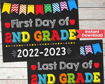 First Day and Last Day of Second Grade Chalkboard Sign Set,First day of 2nd Grade,INSTANT DOWNLOAD,Photo Prop,Back to School Sign Chalkboard