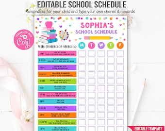 Editable Home School Schedule Homeschool Schedule Daily Routine Homework Chart Template Planner Daily Subject Checklist Student Schedule