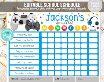 Editable Video Game Reward Chart Video Games Reward for Kids Routine Chart Kids Responsibility Chore PRINTABLE DOWNLOAD Corjl Template
