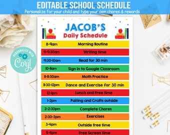 Editable Home School Schedule Homeschool Schedule Daily Routine Homework Chart Template Planner Daily Subject Checklist Student Schedule