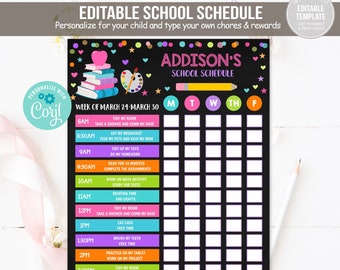 Editable Home School Schedule Homeschool Schedule Daily Routine Homework Chart Template Planner Daily Subject Checklist Student Schedule