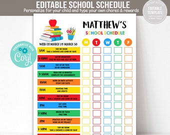 Editable Home School Schedule Homeschool Schedule Daily Routine Homework Chart Template Planner Daily Subject Checklist Student Schedule