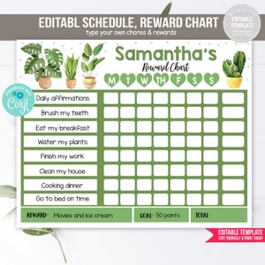 Editable House Plants Reward Chart Houseplants Reward  Routine Chart Home Plants Tropical Plants Chore PRINTABLE DOWNLOAD Corjl Template