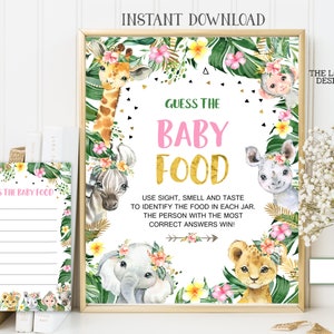 Jungle Guess the Baby Food Sign Jungle Girl Baby Shower Activity Safari Table Sign Jungle Safari Animals Sign Printable INSTANT DOWNLOAD