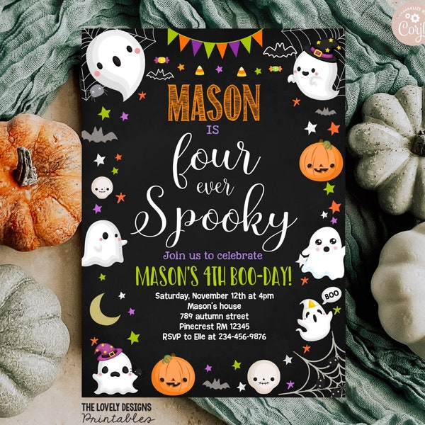 EDITABLE Four Ever Spooky Halloween Invitation Spooky Cute Ghost 4th Birthday Invitation Spooktacular Party PRINTABLE DOWNLOAD CG1