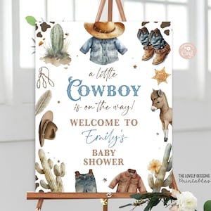 Un piccolo cowboy è in arrivo Cartello di benvenuto modificabile Cowboy Baby Shower Country Western Wild Boy West Shower Sprinkle STAMPABILE DONWLOAD