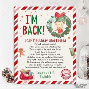 BEWERKBARE I'm Back Letter Elf Retourbrief Hallo van je elf I'm Back Arrival Letter Kerstbrief van de kerstman aan kinderen PRINTBARE DOWNLOAD