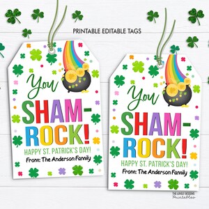 Você Sham-Rock Tag Shamrock Dia de São Patrício Tag de agradecimento Presente de agradecimento Tag Favor Professor Enfermeira Equipe Funcionário Escola Modelo editável