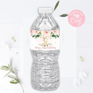 EDITABLE Bunny Bottle Label Bunny Birthday Party Bunny Easter Floral Pink Some Bunny Water Bottle Label Decor PRINTABLE DOWNLOAD BPF4