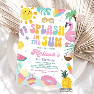 Editable Splash in the Sun Birthday Pool Party Invitation Splish Splash Party Girly Swimming Birthday Tropical Summer Instant Download PPS