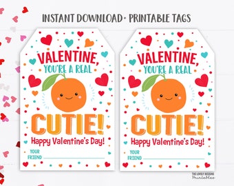 You're a Cutie Valentine's Day Tags Clementine Tangerine Cutie Tags Classroom Preschool Valentines Printable Kids Non-Candy Instant Download