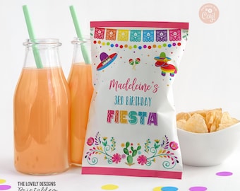 Editable Piñata Fiesta Chip Bag Wrappers Pinata Fiesta Girl Birthday Fiesta Mexican Favor Bags Snacks Label Cinco de Mayo PRINTABLE DOWNLOAD