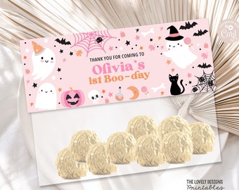 Editable Treat Bag Topper Halloween Pink Birthday Spooky Cute Ghost Candy Bag Topper Spooktacular Party Favors PRINTABLE DOWNLOAD PC4